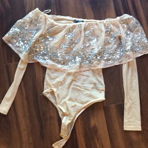 Off the shoulder sequin see thru body suit Small